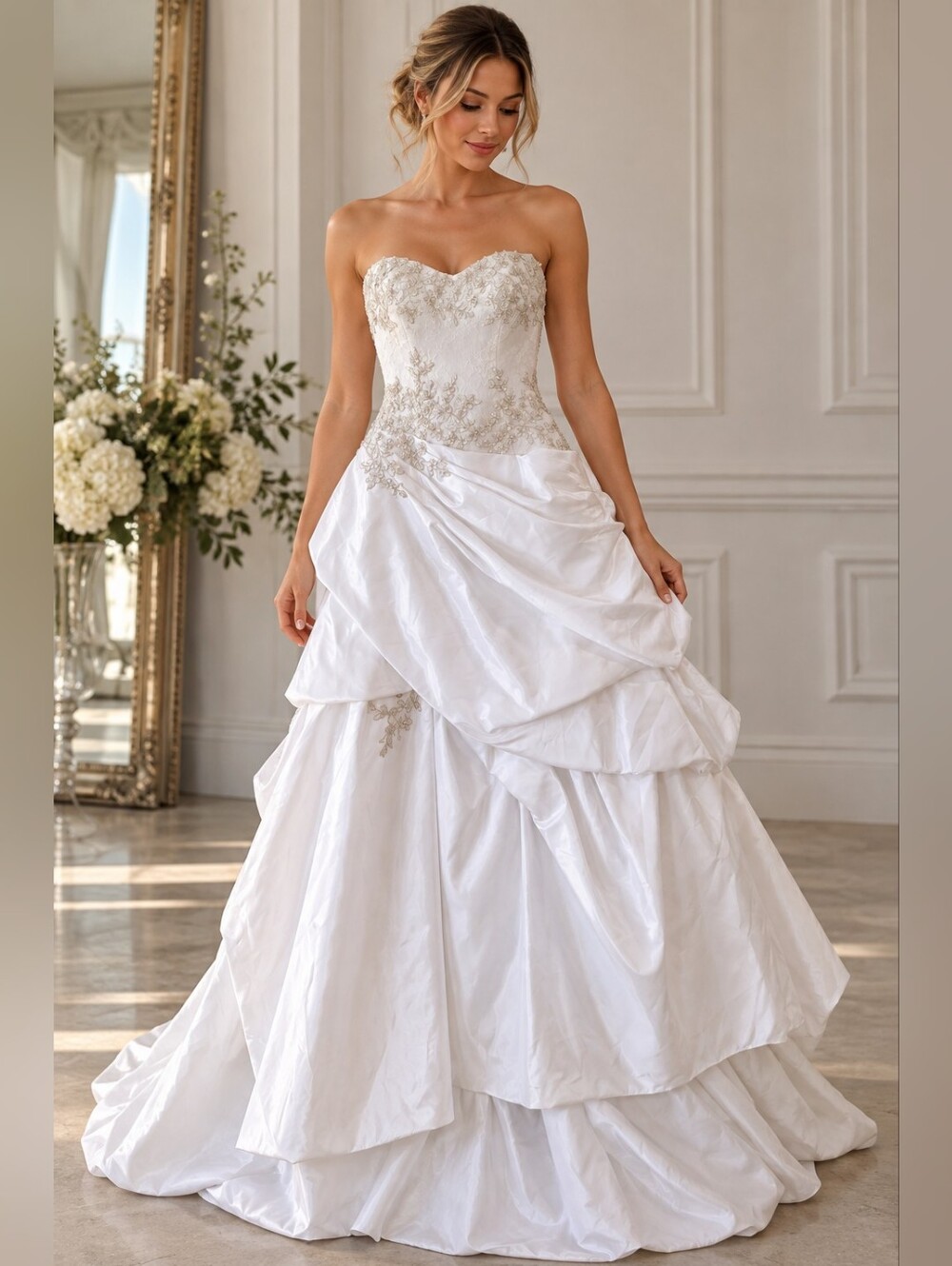 David’s Bridal NWT Size 6 Beaded Lace Strapless Wedding Ball Gown WG3296